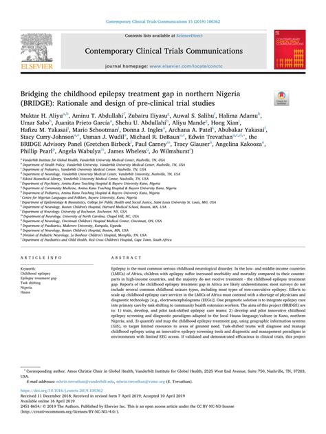 (PDF) Bridging the childhood epilepsy treatment gap in northern Nigeria (BRIDGE): Rationale and ...