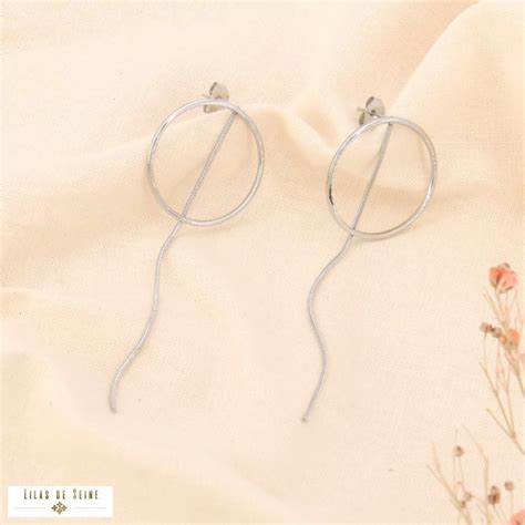 Boucles D Oreilles Oversized Pendantes Cercle Et Tige En Acier 0323144