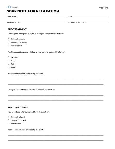 Clinicsense Relaxation Soap Note Template For Massage Therapists