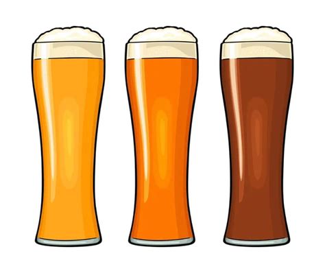 Glass With Different Types Beer Lager Ale Stout Vintage Vector Flat Illustration Stock