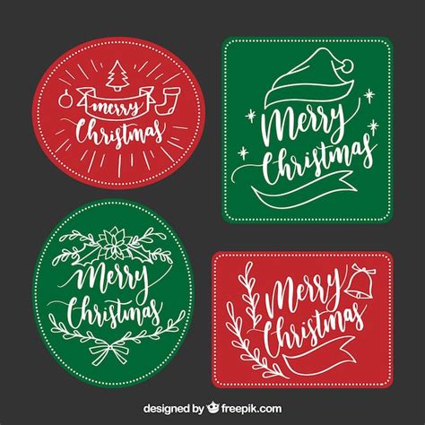 Free Vector Elegant Pack Of Hand Drawn Christmas Labels