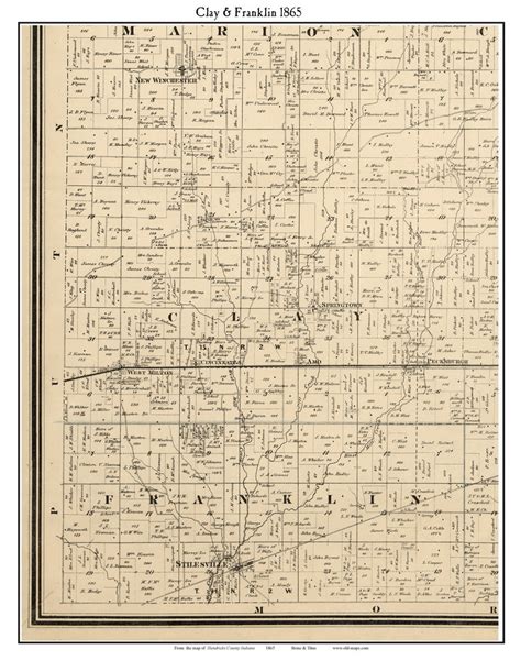 Clay And Franklin Indiana 1865 Old Town Map Custom Print Hendricks