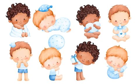 Premium Vector Watercolor Illustration Set Of Cute Baby Boy