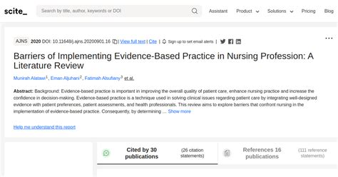 Citation Report Barriers Of Implementing Evidence Based Practice In