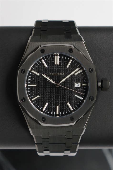 Seiko Mod Royal Oak Watch Black Silver Custom Seikoak Men S Automatic