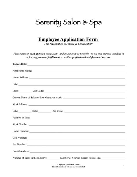 Salon Application Template Fill Out Printable Pdf Forms Online