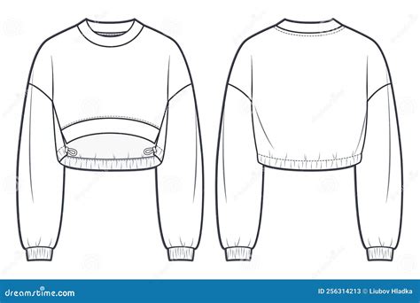 Unisex Cropped Sweatshirt Fashion Flat Technical Drawing Template Stock Vector Illustration