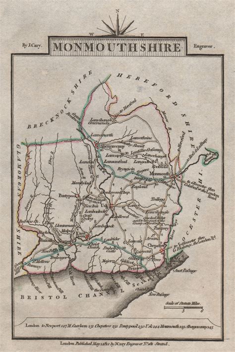 Antique County Map Of Monmouthshire By John Cary 1787 Old Chart