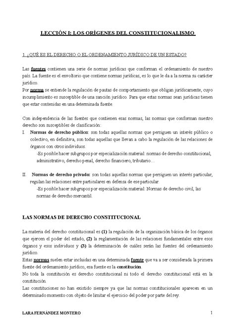 Consti LARA apuntes LECCIÓN I LOS ORÍGENES DEL CONSTITUCIONALISMO 1