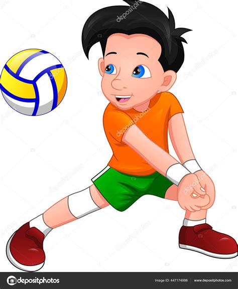 Dibujos Animados Ni O Jugando Voleibol Vector De Stock De