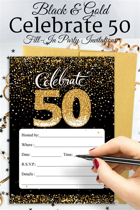 These Black And Gold Celebrate 50 Party Invitations With Self Sealing