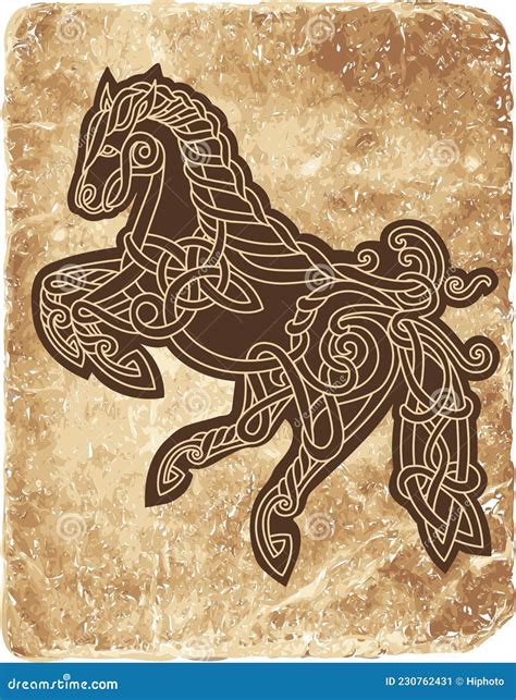 Ancient Nordic Celtic Horse On The Old Texture Scandinavian Style