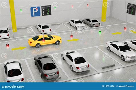 Smart Parking Lot Guidance System with Overhead Indicators, Stock ...