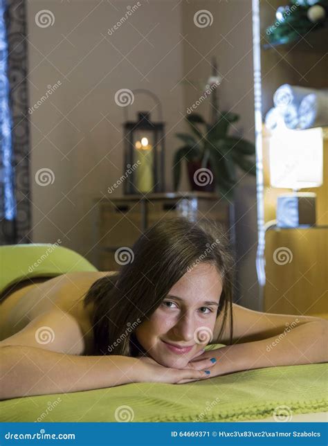 Young Cute Girl Relaxing In The Massage Therapy Stock Image Image Of