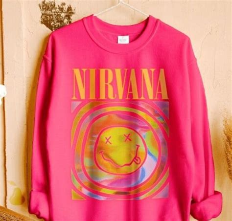 Nirvana Smiley Face Sweatshirt Nirvana Aesthetic Pink Rainbow Unisex Sweatshirt Ebay