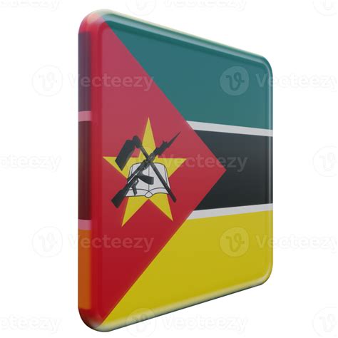 Mozambique Izquierda Vista 3d Textura Brillante Bandera Cuadrada