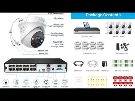 ZOSI 16CH 4K Spotlight PoE Security Camera System Cctv Camera Setup