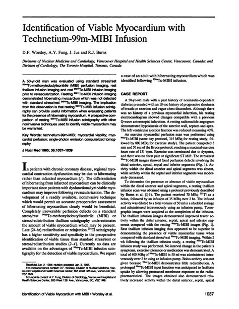 Pdf Identification Of Viable Myocardium With Technetium M Mibi Infusion