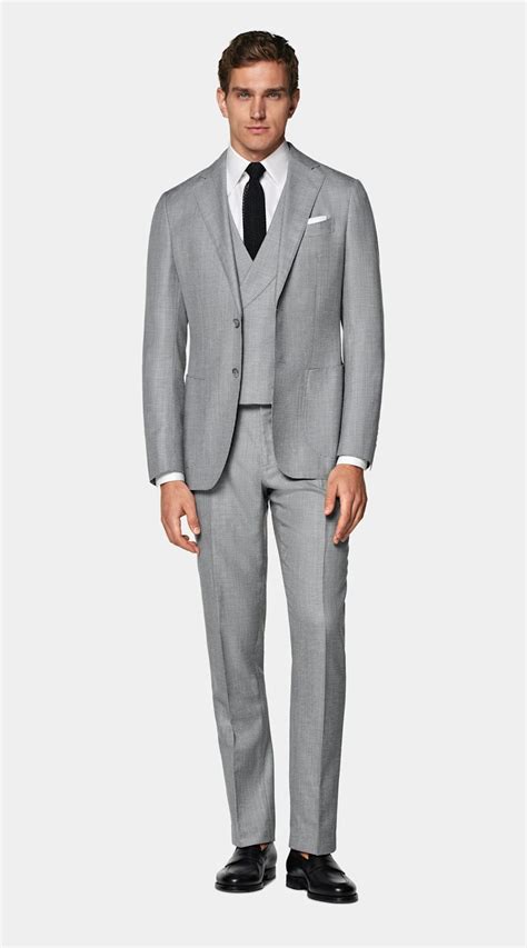 Light Grey Houndstooth Three Piece Havana Suit In Wool Silk Linen Suitsupply Us