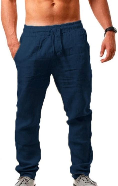 Générique Homme Pantalon Lin Ete Pantalon Decontracte Avec Poches Cordon Pantalon Ample De Plage