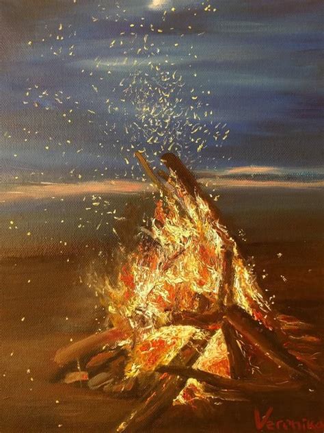 Christmas T Fire Oil Painting Campfire Original Etsy Painting