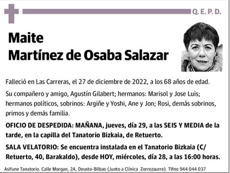 Maite Martínez de Osaba Salazar Esquela Necrológica El Correo