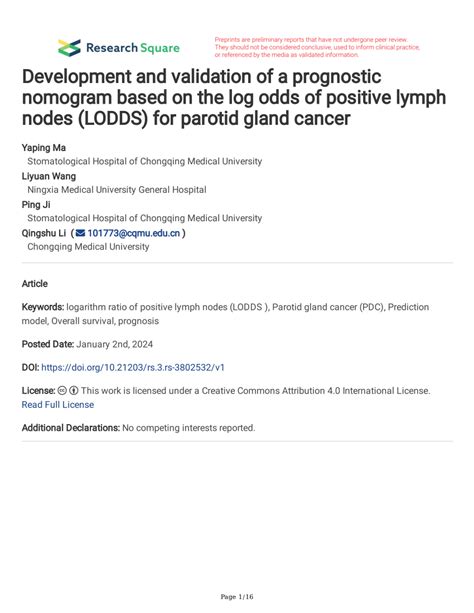 Pdf Development And Validation Of A Prognostic Nomogram Based On The Log Odds Of Positive