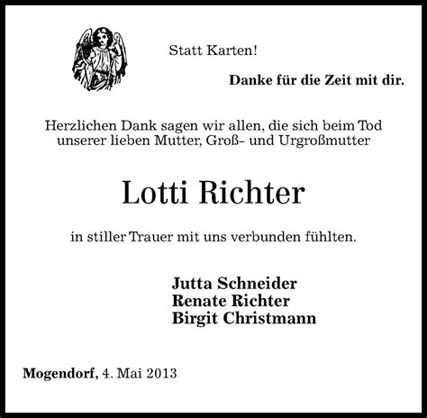 Traueranzeigen Von Lotti Richter Rz Trauer De