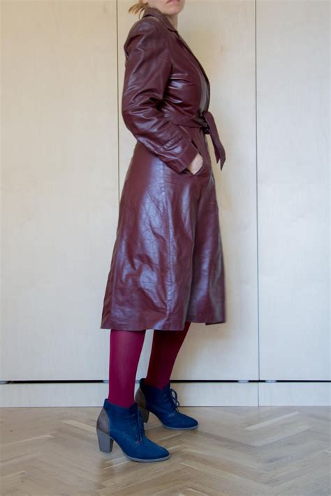 Leather Belted Trench Coat Vintage 70 S Burgundy Leather Etsy