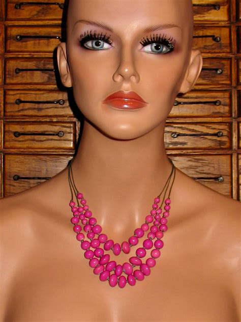 Vintage 80s Dark Pink Bead Necklace 90s Pink Bead Necklace Etsy