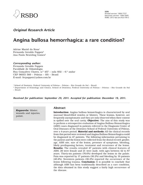 Pdf Angina Bullosa Hemorrhagica A Rare Condition