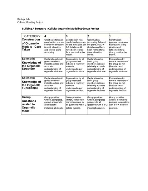 Project This Is The Grading Rubric For The Biology Lab Group