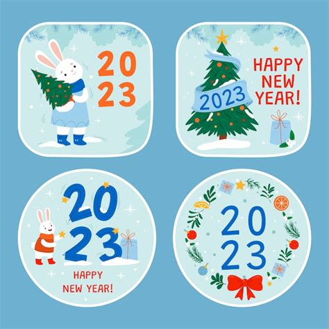 Free Vector New Year 2023 Celebration Labels Collection