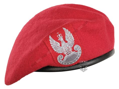 Wojskowy Polski Beret Tłoczony z Orłem Czerwony Hanet