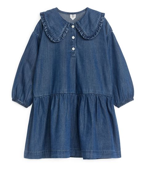 Frill Flannel Dress - Blue - ARKET