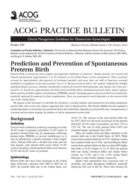 Prediction And Prevention Of Spontaneous Preterm Birth 2021 Pdf