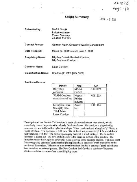 Fillable Online Electronic Submission Template For Medical Device K