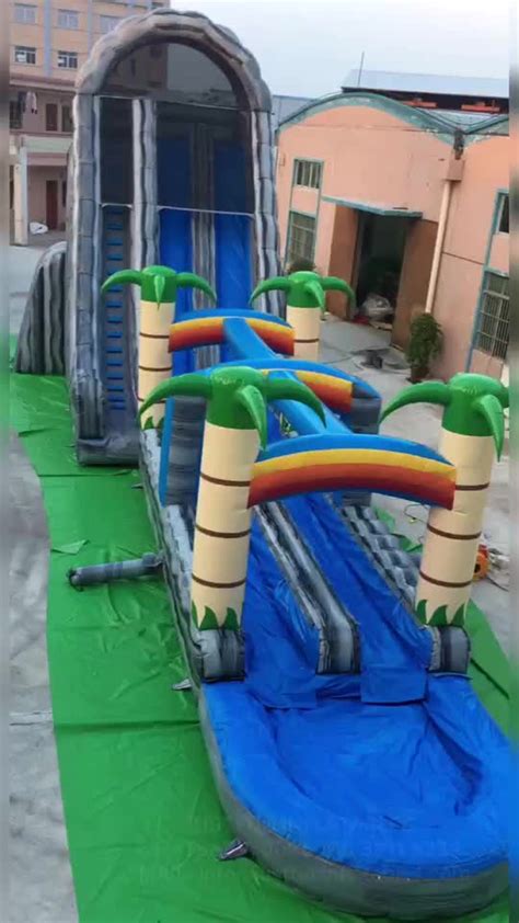 H Triple Lane Tropical Giant Inflatables Water Slides For Adults