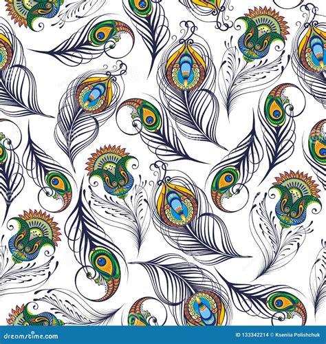 Beautiful Vector Seamless Pattern With Peacock Feathers Vector