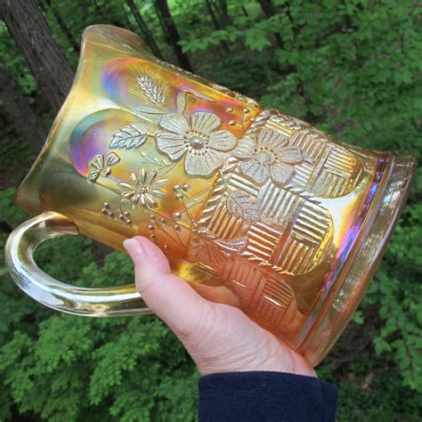 Antique Northwood Pastel Marigold Springtime Carnival Glass Pitcher Carnival Glass