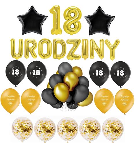 Urodziny Osiemnastka Balony Zestaw Z Oty Gold Allegro Pl