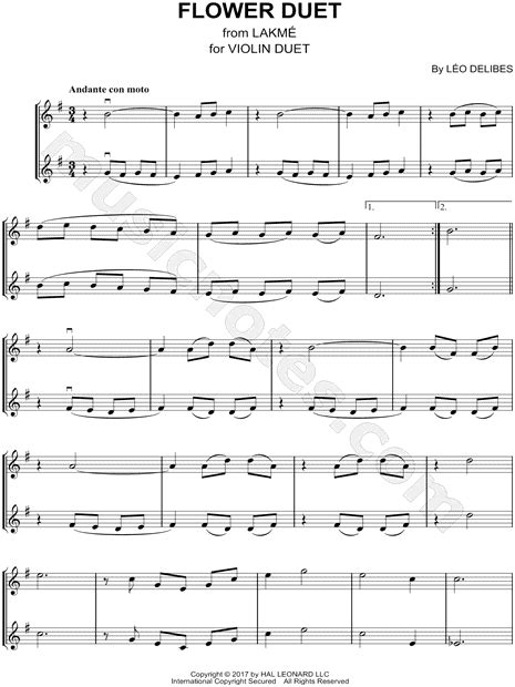 Flower Duet Violin Duet From Lakmé Sheet Music In G Major