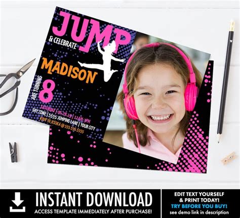 Jump Party Photo Invitation Trampoline Invitation Jump And Play Bounce