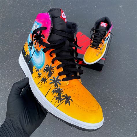 Custom Hand Painted Nike Glowing Miami Palm Trees Jordan 1 High – B ...