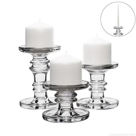 Classic Glass Candlesticks Pillar And Taper Candle Holders Set Of 3 Glass Candle Holders Glass