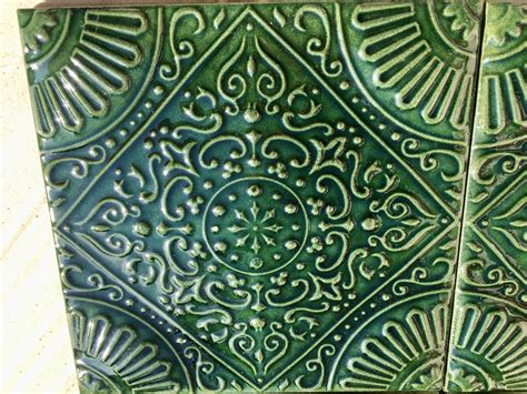 40 Pcs Art Nouveau Style Majolica Tiles Green Embossed Etsy