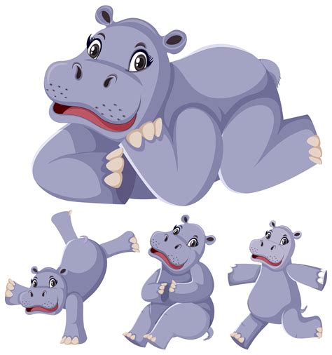 Set of hippopotamus cartoon character 1235572 Vector Art at Vecteezy
