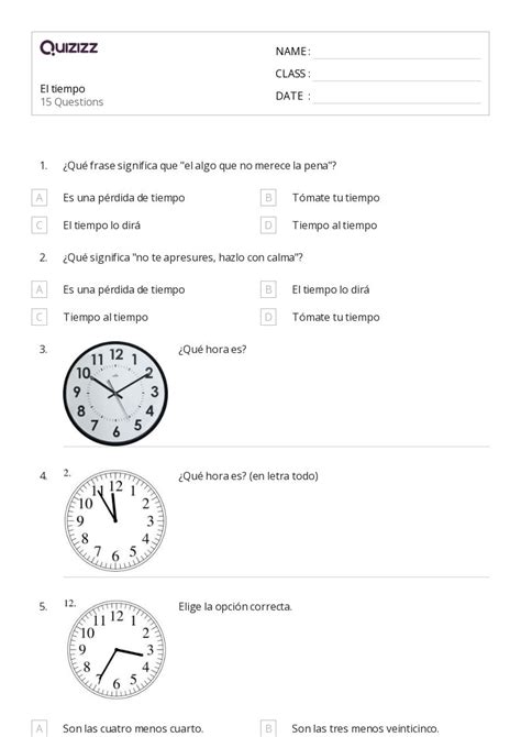50 Tiempo A La Hora Hojas De Trabajo Para Grado 5 En Quizizz Gratis E Imprimible