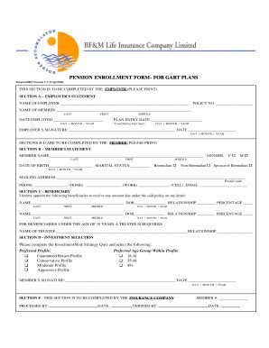 Fillable Online Bfm Pension0002 Enrollment Form GART BF M Bfm Fax