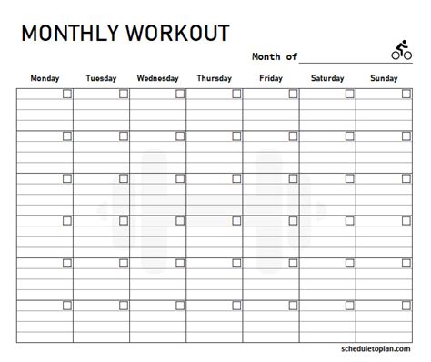 Printable Workout Schedule Template Free Exercise Log Weekly Monthly